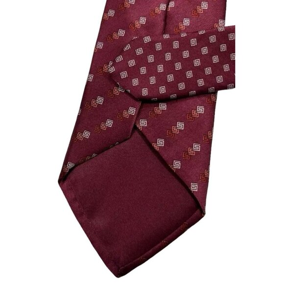 VERSACE Men's 100% Silk Necktie LUXURY Tie XL Burgundy Monogram Logo W:3.5" EUC - Picture 7 of 7